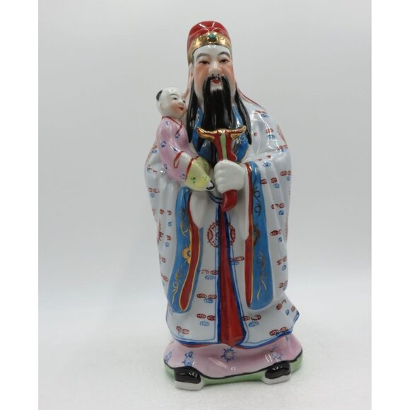 CHINESE God Of Longevity Figurine With BABY Child Hand-Painted Vintage Porcelain - Picture 6 of 10